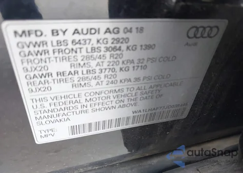 2018 Audi Q7 2.0T Premium из США, поврежденный, VIN WA1LHAF77JD039446